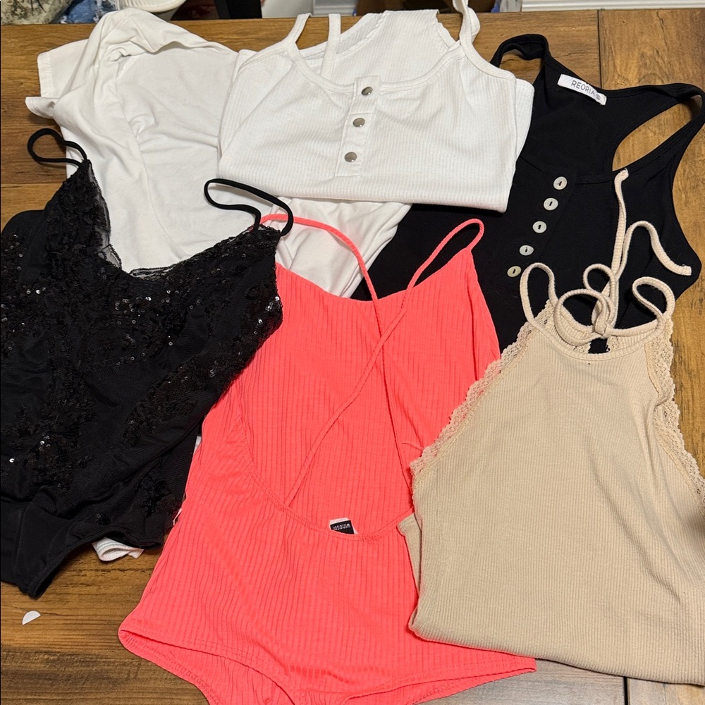 Stylish Women's bodysuit bundle Collection - Black, White, Pink, Tan size medium
